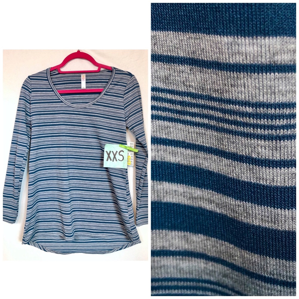 LuLaRoe Lynnae Hi-Low Hem Long Sleeve Top Gray Blue XXS NWT Boho Casual